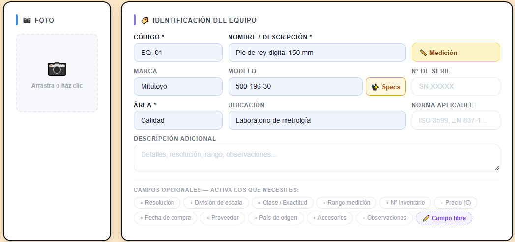 Identificación del equipo