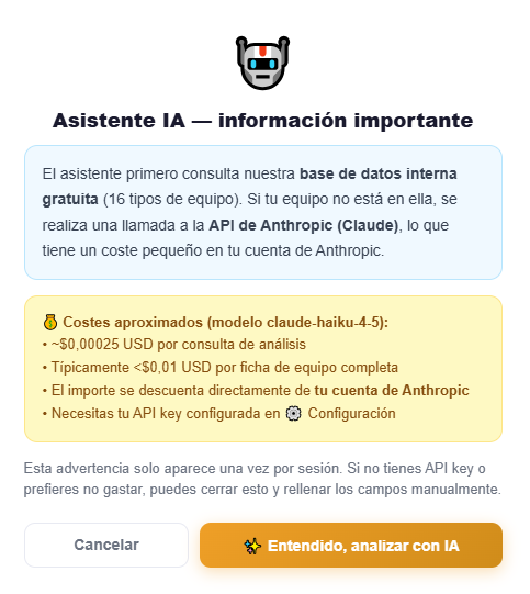 Aviso informativo sobre costes
